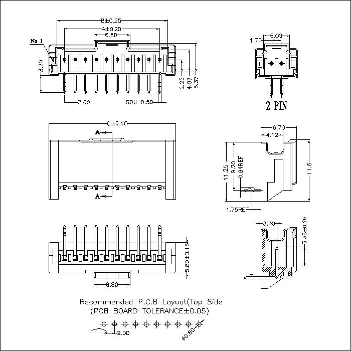 Encabezado DIP de ángulo recto de 2.00 mm