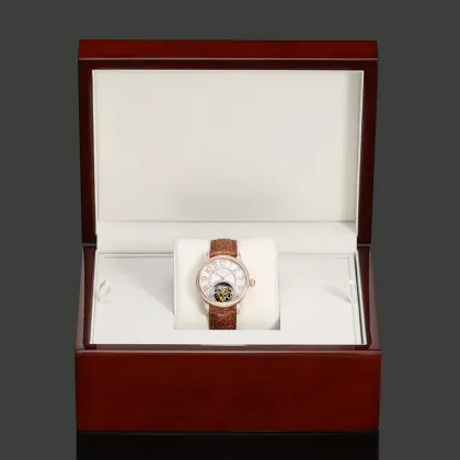 Custom Lady Tourbillon Watch Automatic Movement, Fashion Leather Strap Watch For Girls