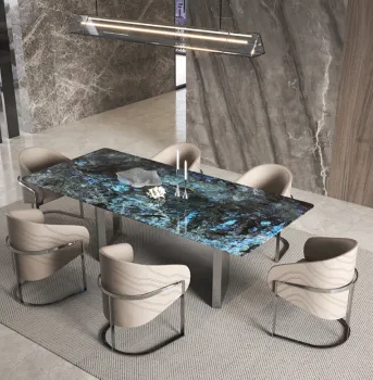 Stainless Steel Base Marble Dining Table Set with 6 Chairs - Round or Rectangle