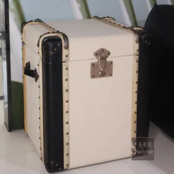 hot selling steamer travel trunk end table luxury leather handmade vintage trunk canvas fabric living room sofa side cabinet