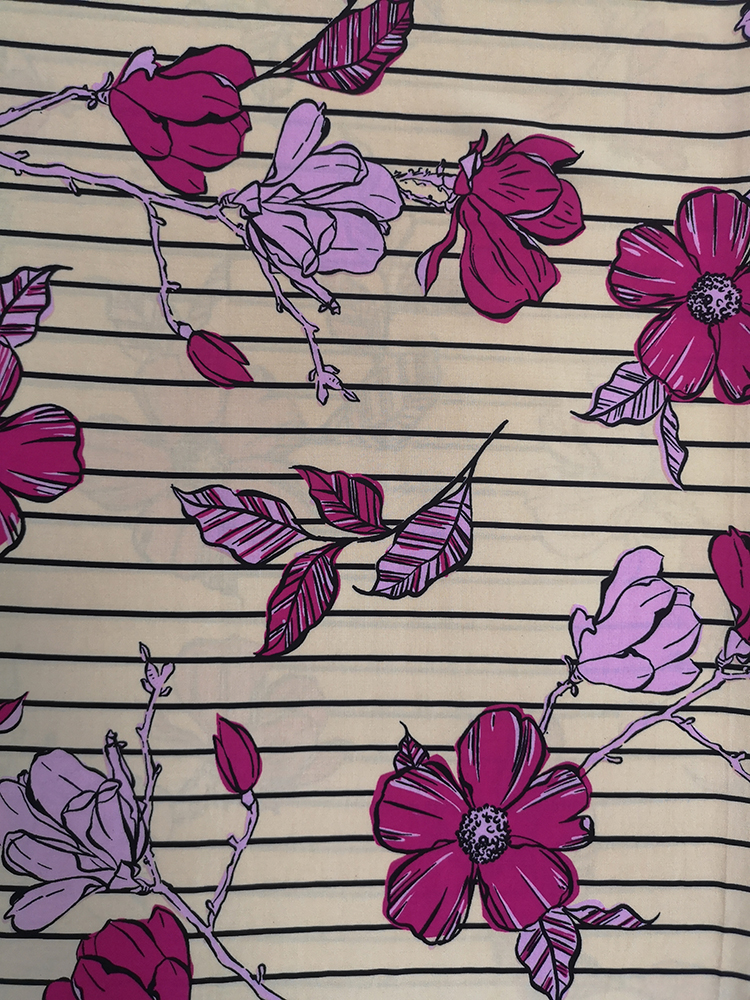 Stripe Flower Rayon Challis 30S Air-jet Printing Fabric