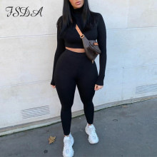 FSDA 2020 Autumn Women Set White Long Sleeve Crop Top And Biker Pants Leggings Sport Two Piece Set Casual Streetwear Tracksuit