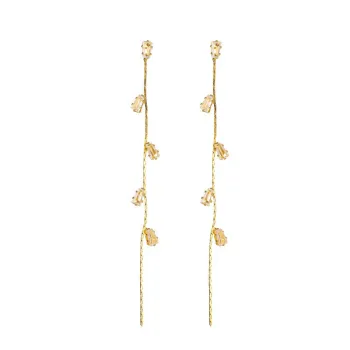 S925 Silver Temperament Crystal Tassel Leaf Earrings