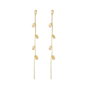 S925 Silver Temperament Crystal Tassel Leaf Earrings