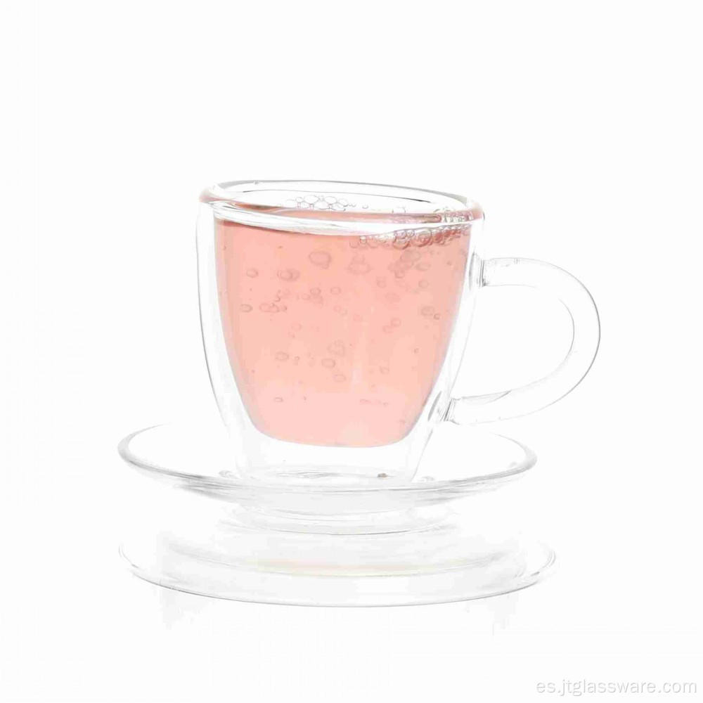 Taza de té de cristal popular con platillo