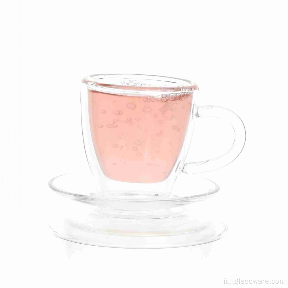 Popolare tazza da tè in vetro con piattino