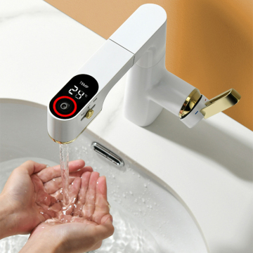 Brass Digital Display Basin Faucet with Gun Gray Finish: Three-Speed Water Control, Universal Hot and Cold Function for Washbasin