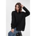 Long sleeve sheer blouse button open neck tops