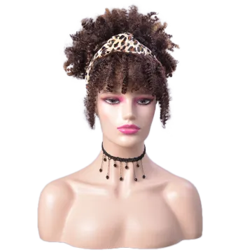 Best Selling Blonde Black Short Fluffy Kinky Curly Turban Wig With Bangs Afro Headband Wigs Synthetic Hair Wigs For Black Women