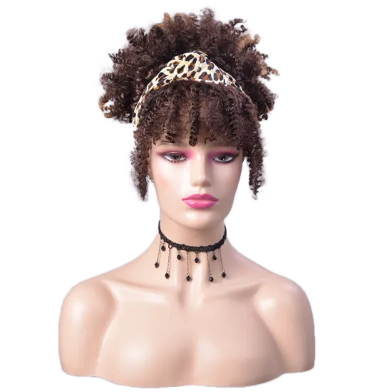Best Selling Blonde Black Short Fluffy Kinky Curly Turban Wig With Bangs Afro Headband Wigs Synthetic Hair Wigs For Black Women