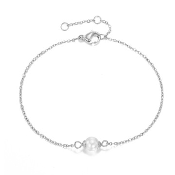 Stainless Steel Minimalist Imitation Pearl Bracelet for Women - High-End Style, Fade-Resistant