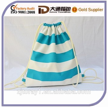 Waterproof Fabric White Striped Small Gym Sack Drawstring Bag