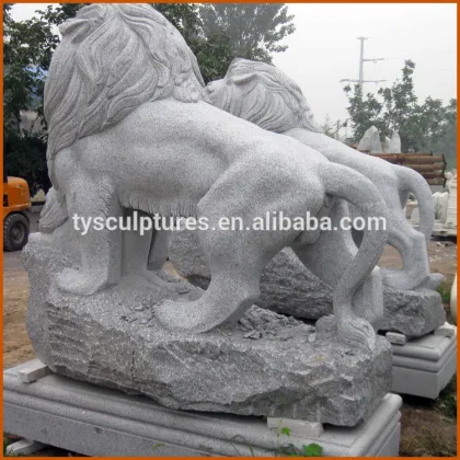 Outdoor granite animal of a big lion and a little lion statue