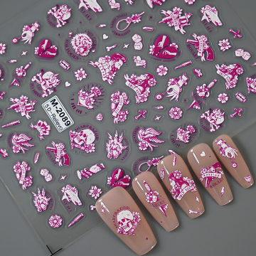 2024 Pink and Black 3D Embossed Nail Art Stickers for DIY Manicure