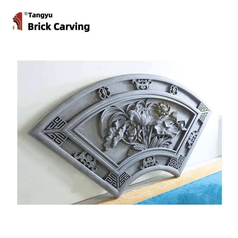 Fan shaped lotus brick carving