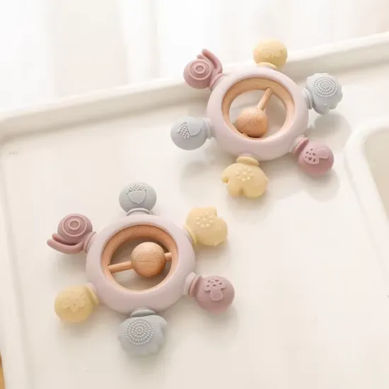 2024 Trendy BPA-Free Baby Rattles: Wooden and Silicone Teething Toys for Infants