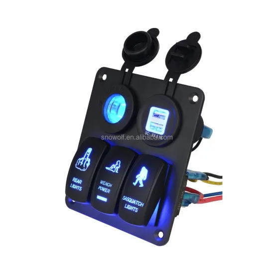 LED 3 Gang Rocker Switch Panel with Power Socket, USB, and Decal Stickers for Marine, Boat, Car (DC12V/24V, 3.1A)