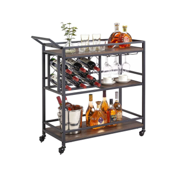 Rustic Rolling Wine Rack Bar Cart with Glass Holder for Home