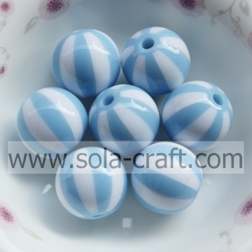 Sky Blue & White Striped 20MM 500Pcs Shop High Quality Striped Polystyrene Silicone Decorative Curtains Loose Beads For Clothes