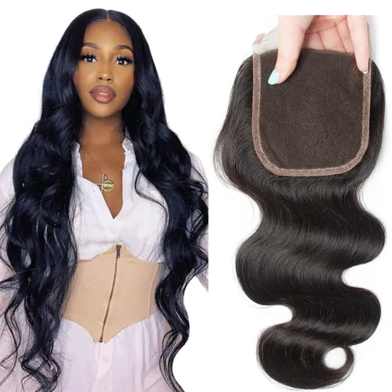 Lan-Daisy Peruvian Body Wave Human Hair Lace Closure 4X4 Free Part  150% Density  Three Part And Middle Part Closure