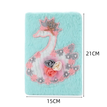 Spiral Faux Fur Plush Swan Hardcover Diary Journal for Girls & Kids