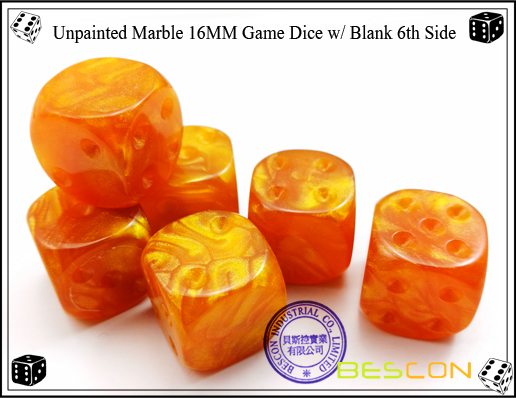 Un-painted Marble Dice 16MM with Blank 6th Side-4