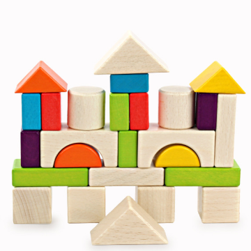 Classic Intelligence Educational Montessori 30-Piece Colorful 3D Wooden Building Blocks