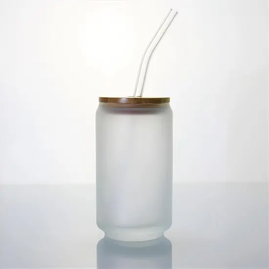 Sublimation Frosted Beer Can Glass With Bamboo Lid
