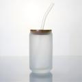 Frosted Beer Can Glass Cup With Bamboo Lid