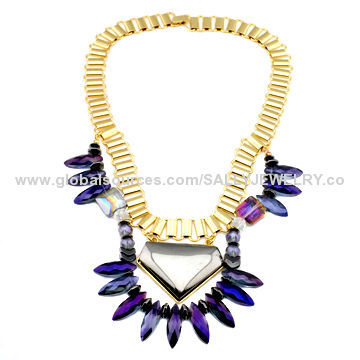 New Design Amethyst Crystal Necklaces, Made of Acrylic, Alloy and Metal, in Various Colors/Sizes