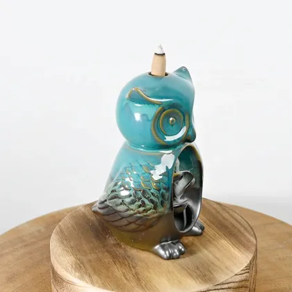 Blue Glaze Owl Style Backflow Incense Burner