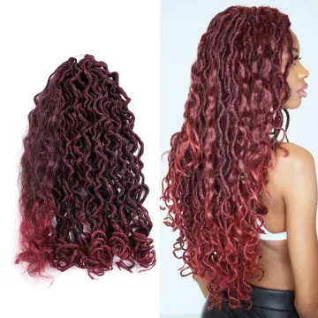 18inch Long Curly Ombre Red Goddess Faux Locs Crochet Braiding Hair Women Fluffy Passion Twist Synthetic Hair Extensions