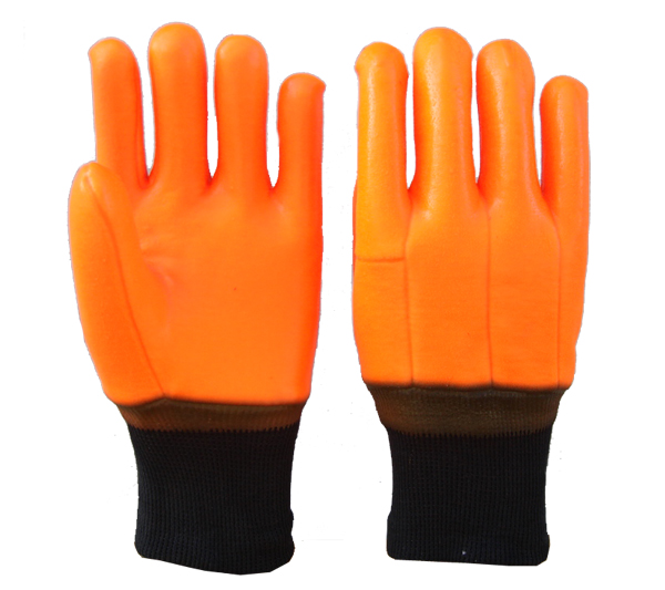 Hi-Vis Orange PVC Glove Sandy Finish Knt Wirst