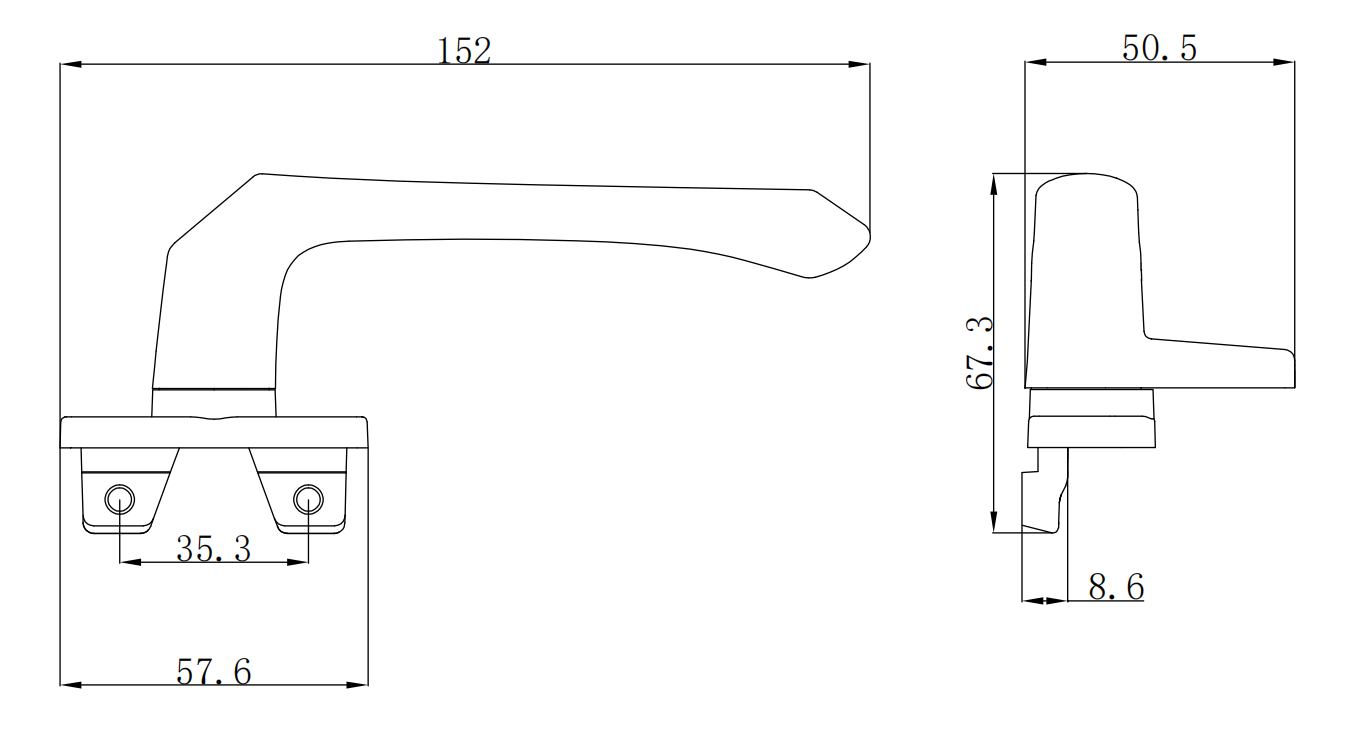 WBC781 aluminum casement window handle installed on curtain wall and awning windows