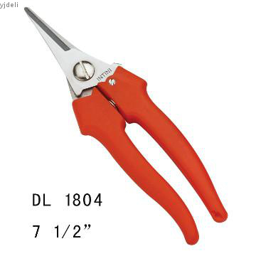 Red softgrip handle straight stainless steel blade gardening scissor