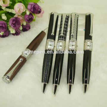 Pen with Watch Luxurious Unique Ballpoint Pen PU Leather Embossed finish Japan Quartz Movement for Watches Accessories Gifts