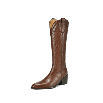 Women's Long Boots Genuine Leather Flat Shoes