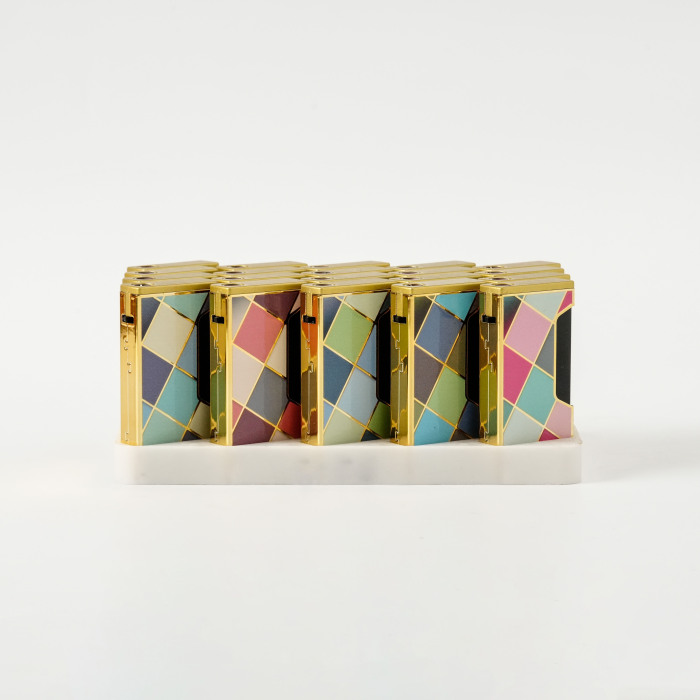 Isqueiro Macaron Color Block Geométrico Gold Fleck