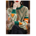 Puffed sleeve wool knit sweater for women