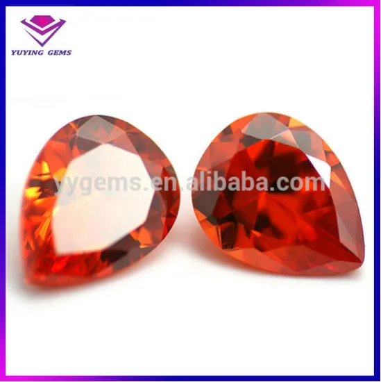 Wuzhou Available Pear Orange Red Cubic Zirconia Stone