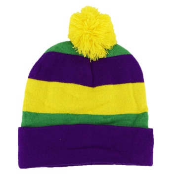 HLC ACC MARDI GRAS berjalur topi beanie rajutan dengan pom pom