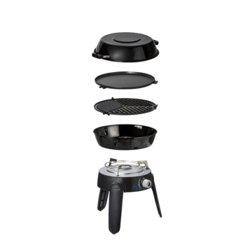 Tragbarer Camping Grill Herd-All-in-One BBQ mit Griddle, Grid und Pan Support (schwarz)
