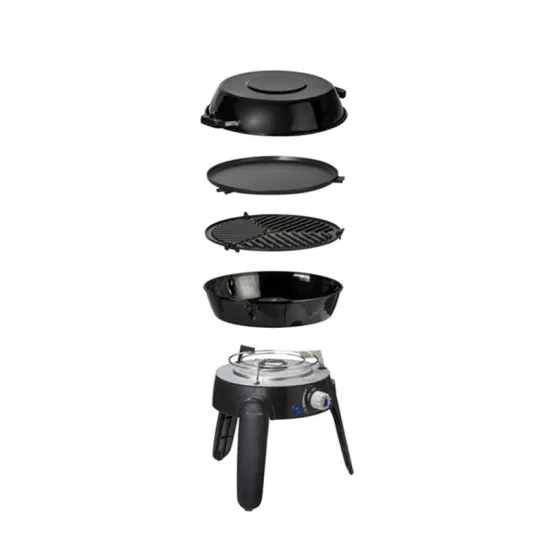 Portable Camping Grill Stove - All-in-One BBQ with Griddle, Grid, and Pan Support (Black)
