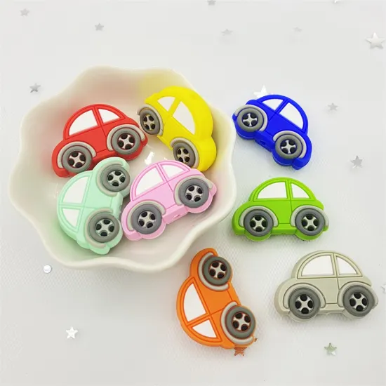 5pcs Mini Car Silicone Beads Baby Teether Bead Teething Toys Accessories Food Grade Silicone kid boys DIY Toddler toys