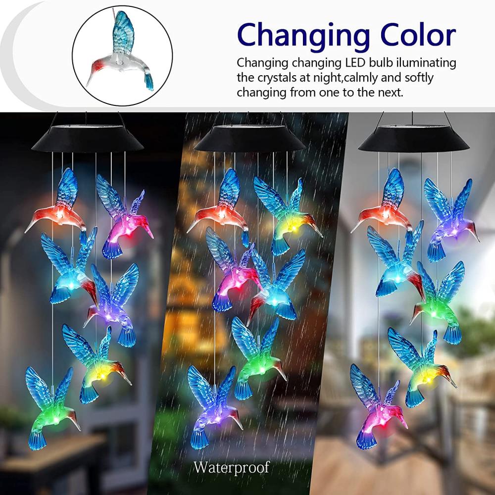 Hummingbird Solar Wind Chimes Clour Changing