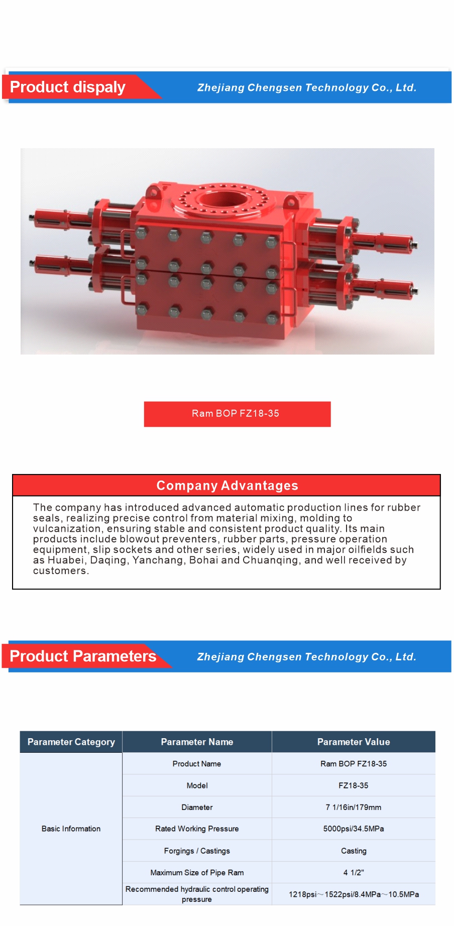 Wellhead Safety Ram Type BOP