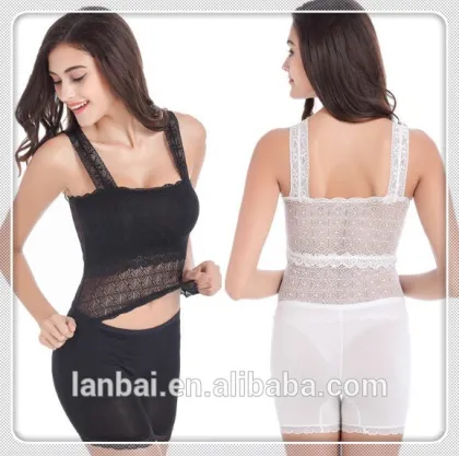 2015 Hot sale woman polyester spandex lace slimmer shaper topshop sleeveless shirt