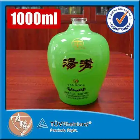 Creative spirits bottle custom painting 1000ml round green colored glass wine bottles