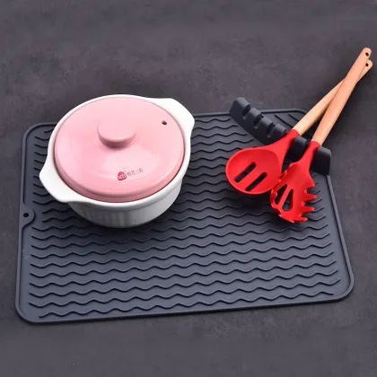 Silicone Dish Drying Mat with Utensil Rest for Multiple Utensils