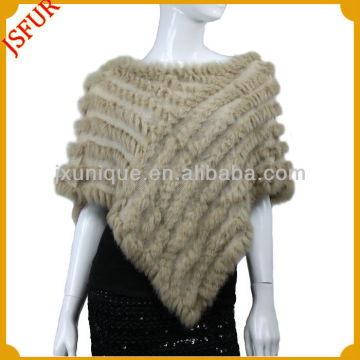 Low MOQ Plaza Women's fashion knitted rabbit fur latest design fur shawl